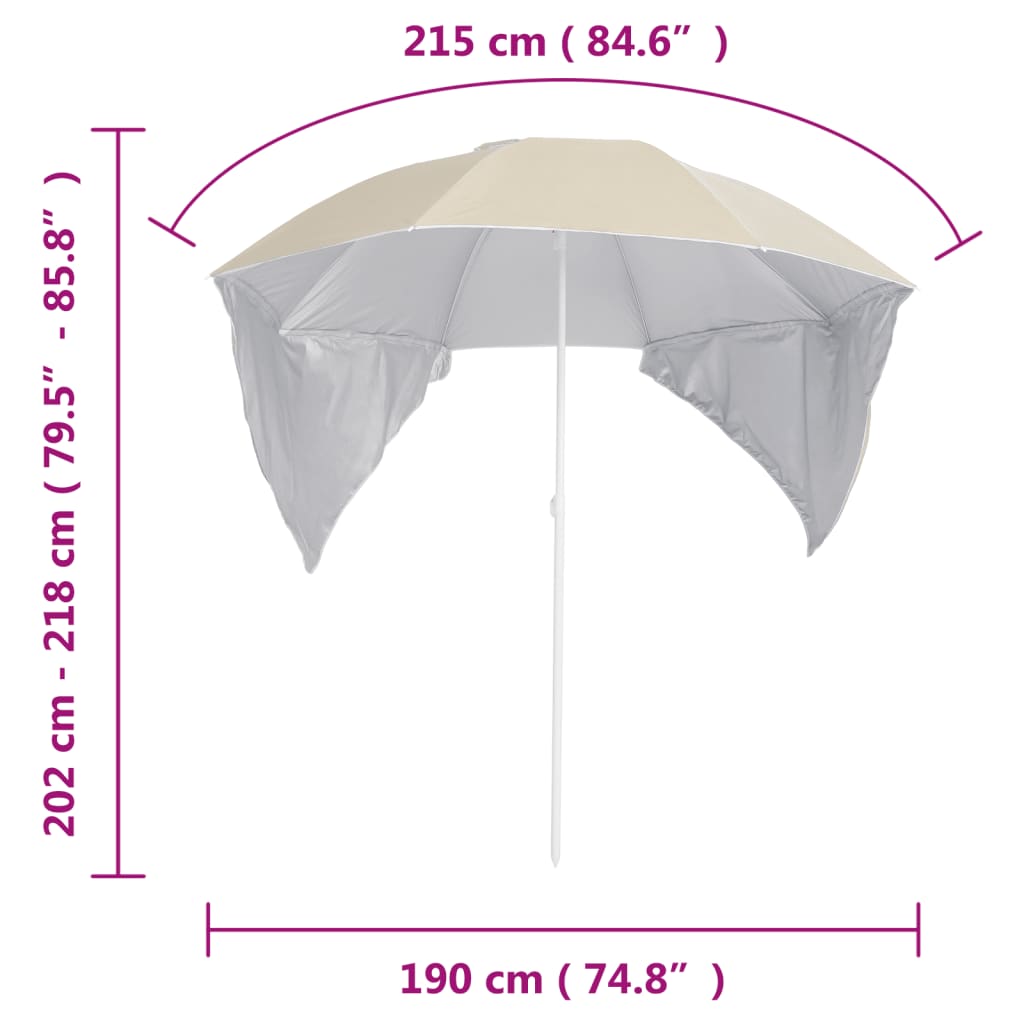 vidaXL Parasol de plage avec parois latérales sable 215 cm