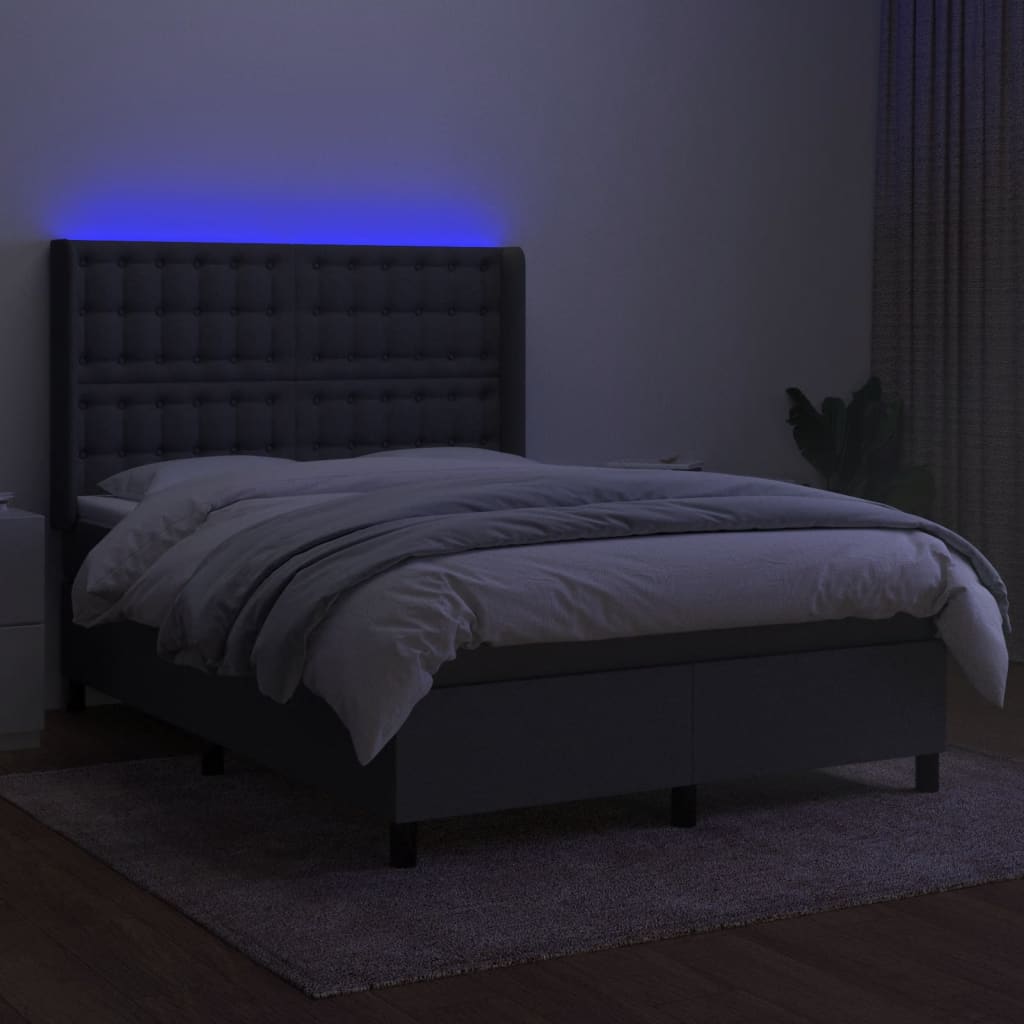 vidaXL Sommier à lattes de lit matelas LED Gris foncé 140x200 cm Tissu