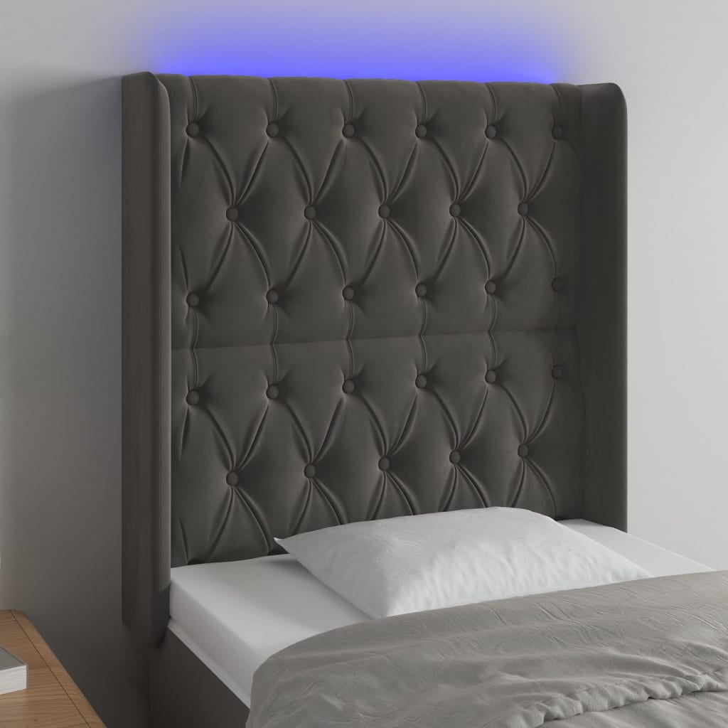 vidaXL Tête de lit à LED Gris foncé 83x16x118/128 cm Velours