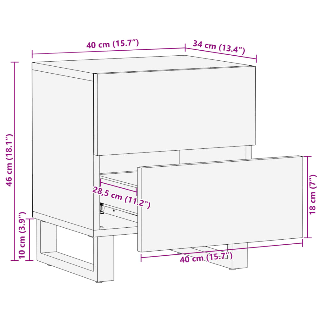 vidaXL Tables de chevet 2 pcs 40x34x46 cm bois d'acacia massif