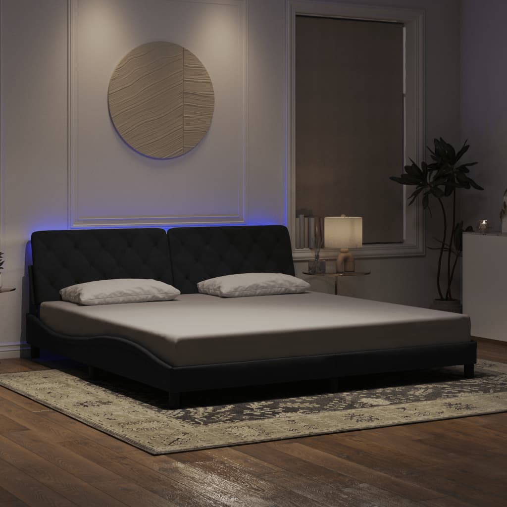 vidaXL Cadre de lit avec lumières LED noir 200x200 cm velours