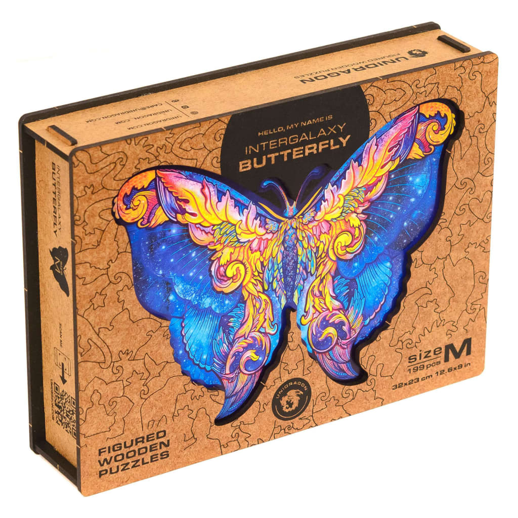 UNIDRAGON Puzzle en bois 199 pcs Intergalaxy Butterfly Moyen 32x23 cm