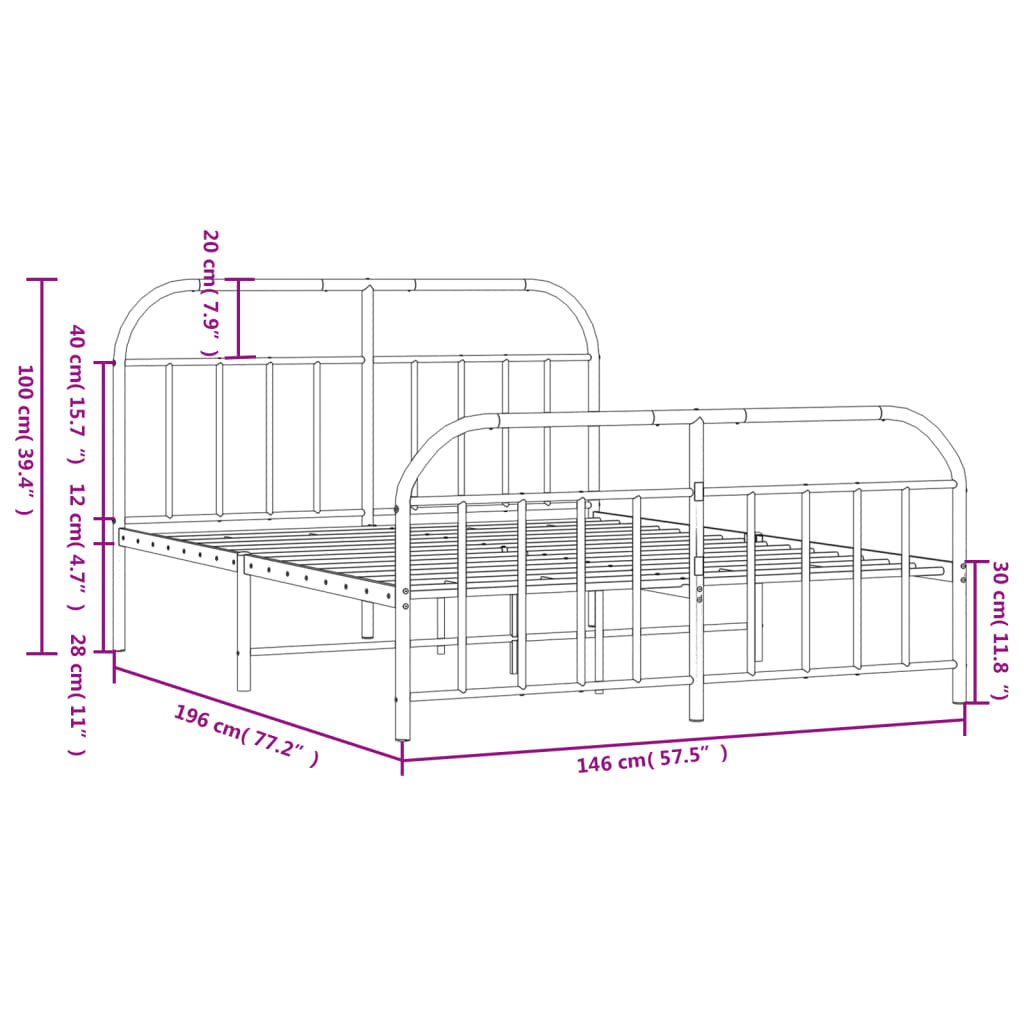 vidaXL Cadre de lit métal sans matelas et pied de lit blanc 140x190 cm