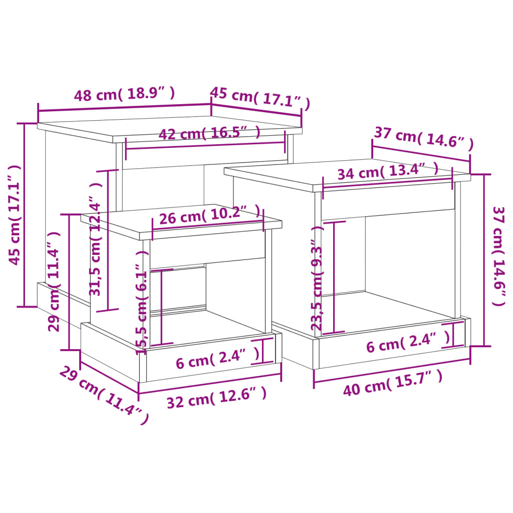 vidaXL Tables basses 3 pcs gris béton bois d'ingénierie