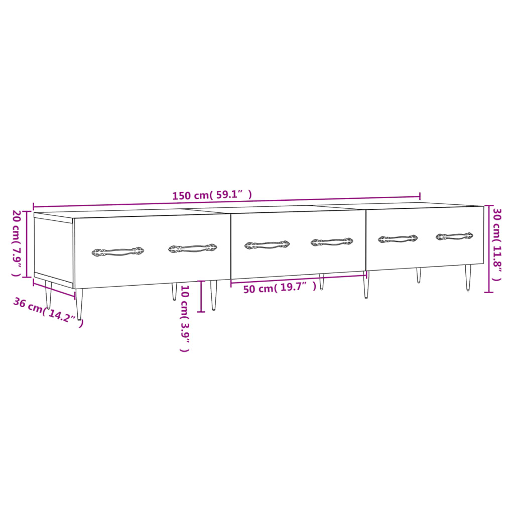 vidaXL Meuble TV gris béton 150x36x30 cm bois d'ingénierie