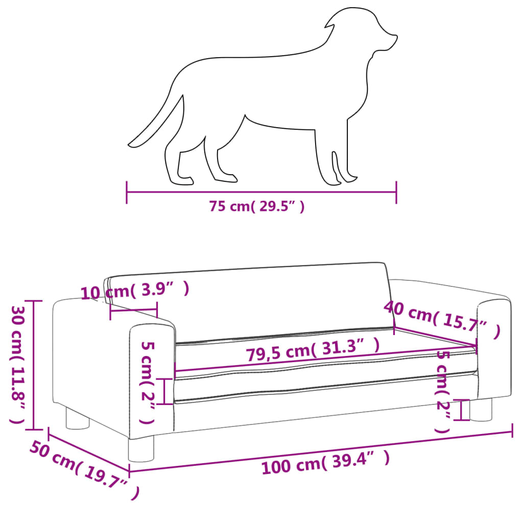 vidaXL Lit pour chien avec extension marron 100x50x30 cm velours