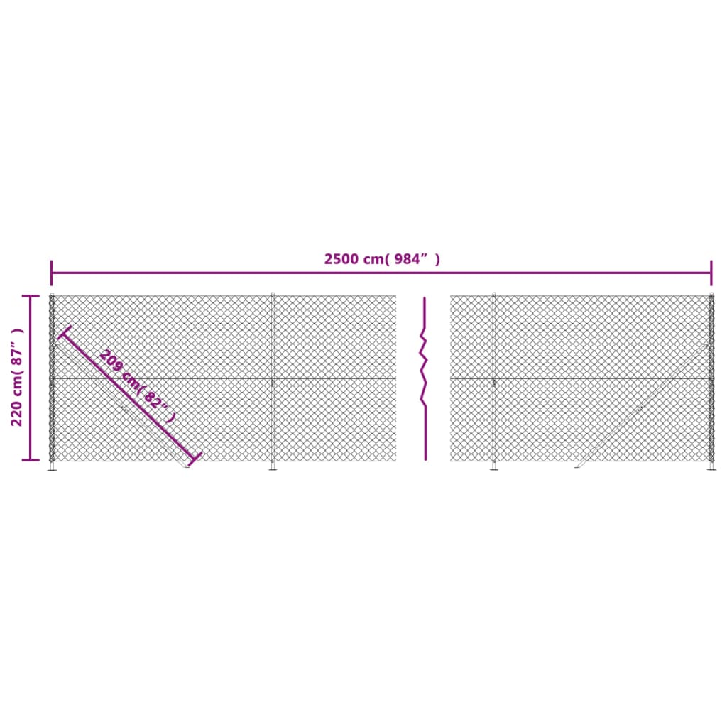 vidaXL Clôture en mailles de chaîne avec bride argenté 2,2x25 m