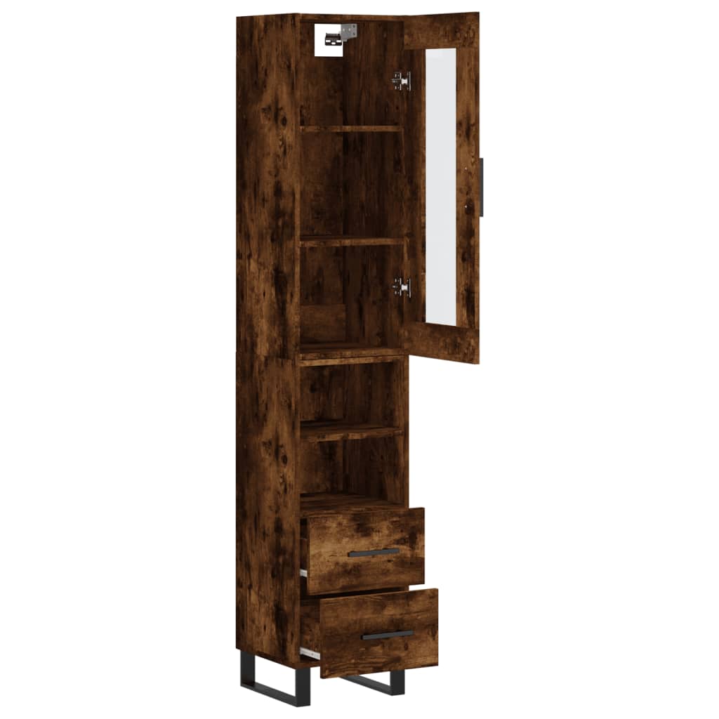 vidaXL Buffet haut Chêne fumé 34,5x34x180 cm Bois d'ingénierie