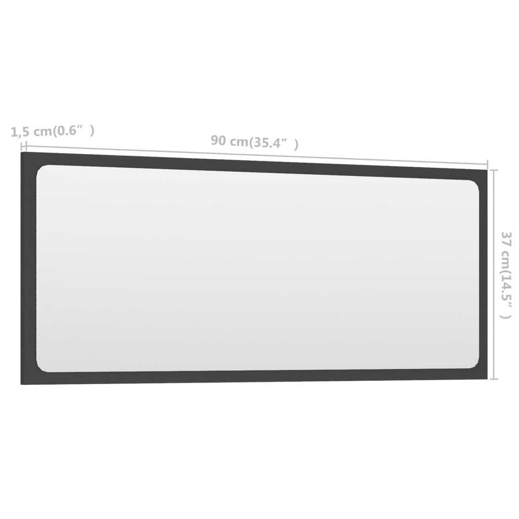 vidaXL Miroir de salle de bain Gris 90x1,5x37 cm Aggloméré