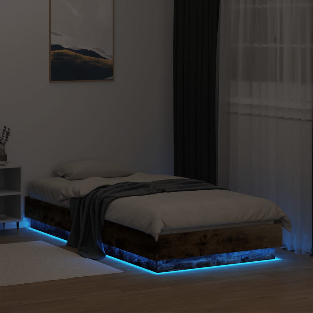 vidaXL Cadre de lit avec lumières LED chêne fumé 75x190 cm
