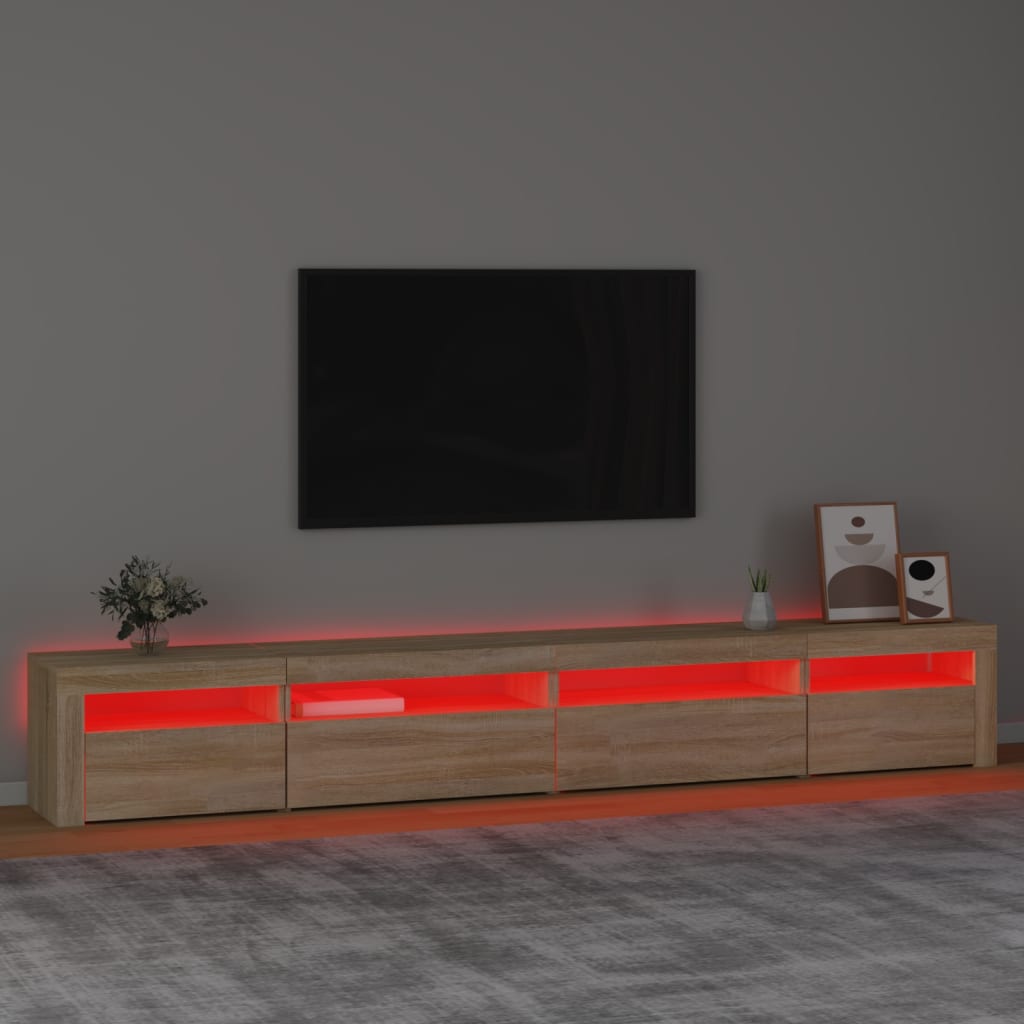 vidaXL Meuble TV avec lumières LED Chêne sonoma 270x35x40 cm