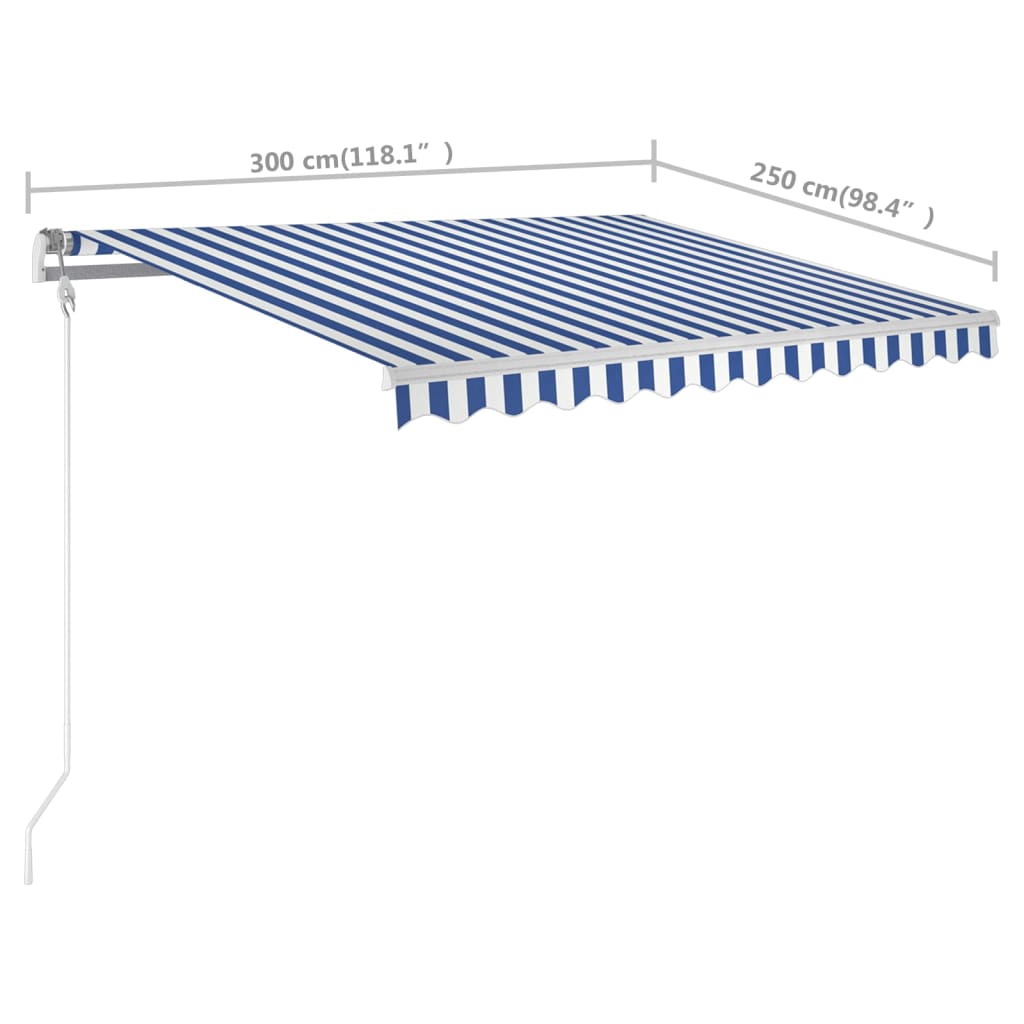 vidaXL Auvent manuel rétractable avec poteaux 3x2,5 m Bleu et blanc