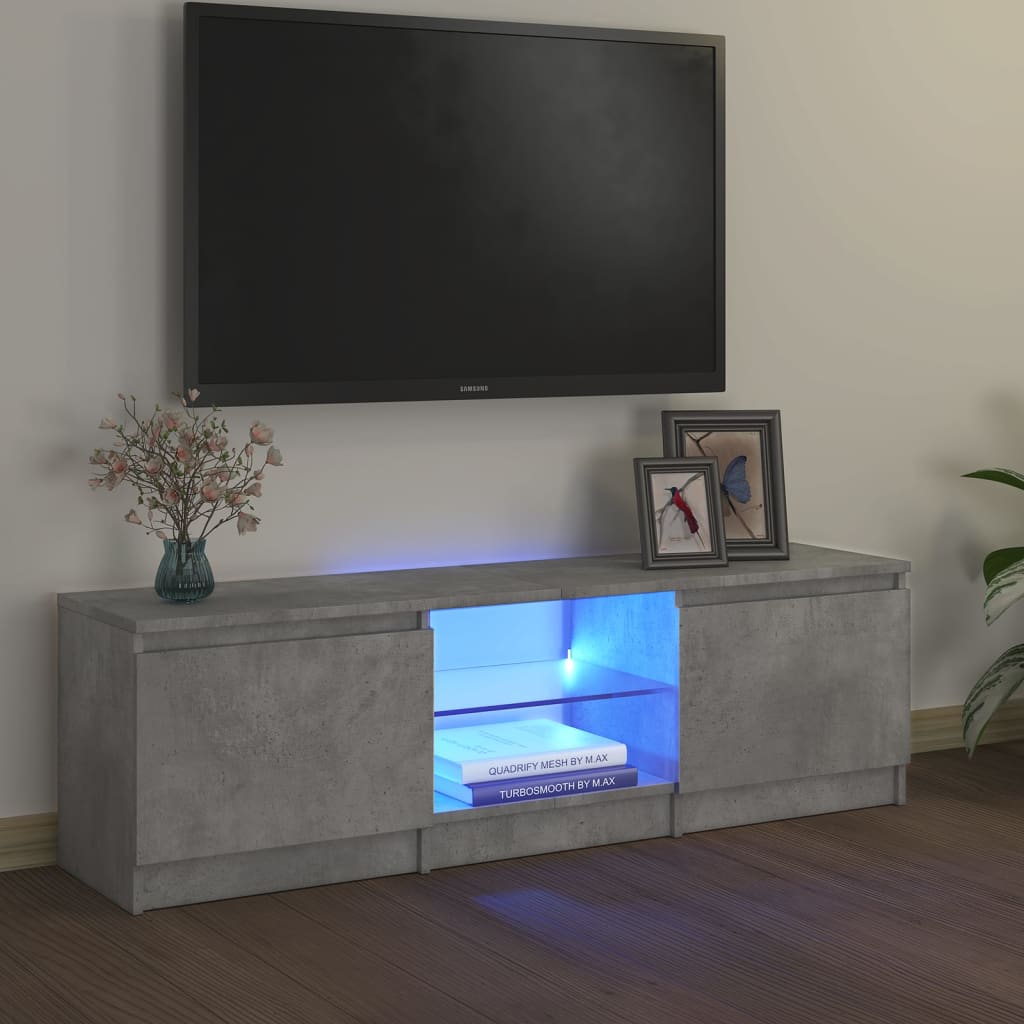 vidaXL Meuble TV avec lumières LED Gris béton 120x30x35,5 cm