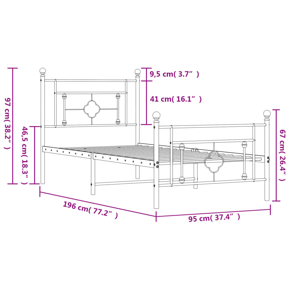 vidaXL Cadre de lit métal sans matelas avec pied de lit noir 90x190 cm