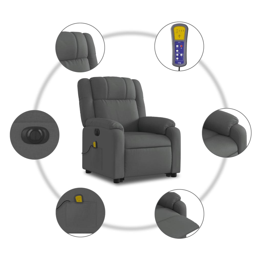 vidaXL Fauteuil inclinable de massage électrique Gris foncé Tissu