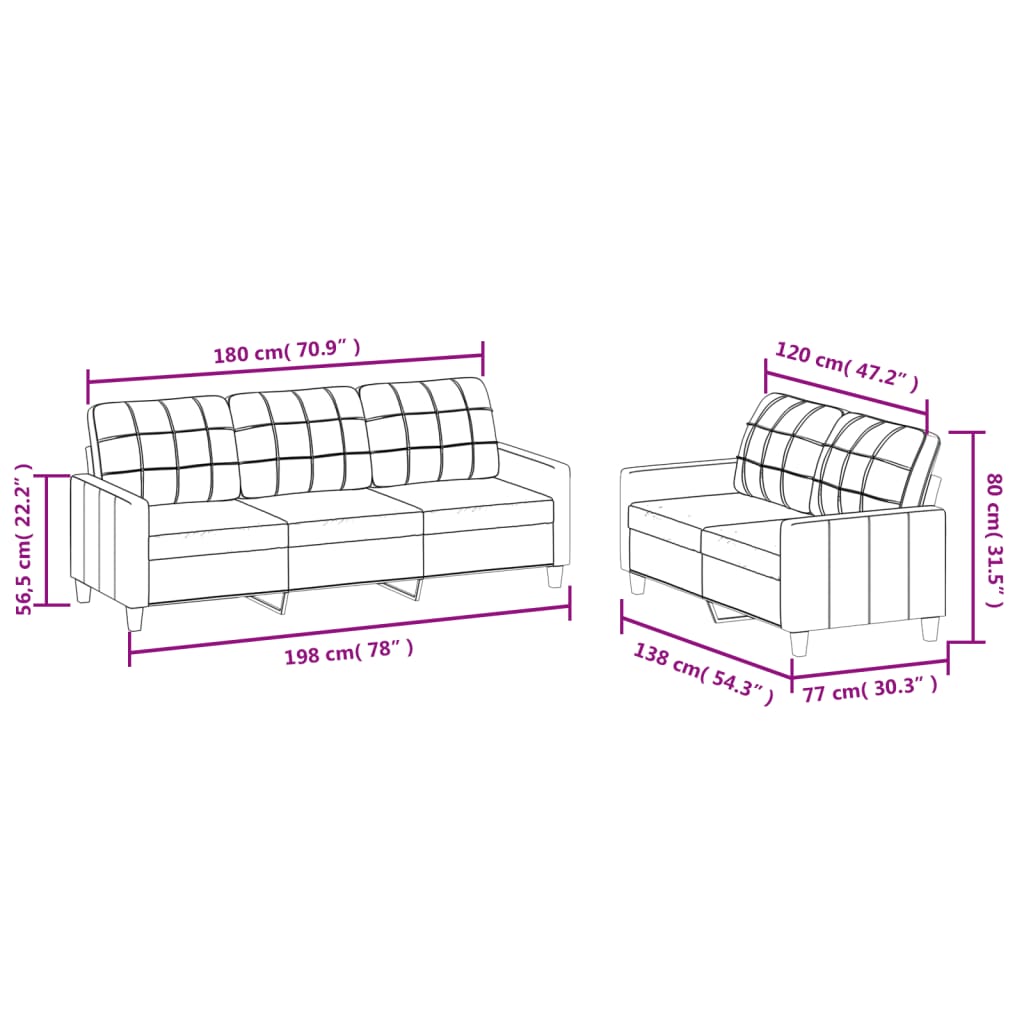 vidaXL Ensemble de canapés 2 pcs avec coussins Noir Similicuir