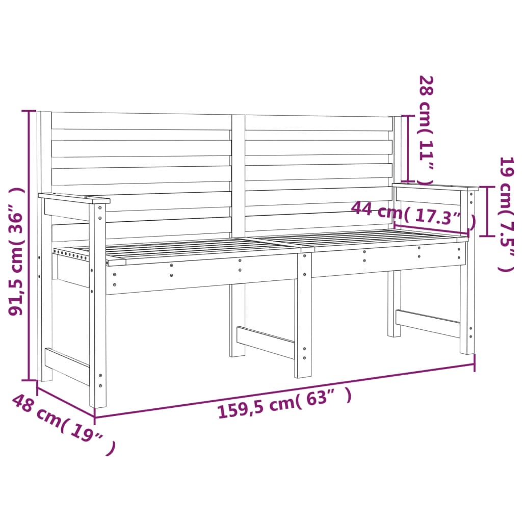 vidaXL Banc de jardin blanc 159,5x48x91,5 cm bois massif de pin