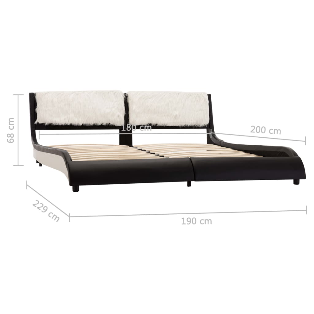 vidaXL Cadre de lit avec LED Noir et blanc Similicuir 180 x 200 cm