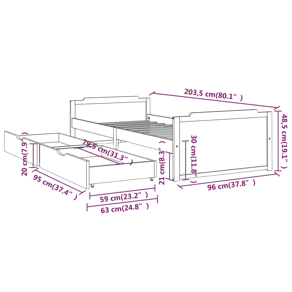 vidaXL Cadre de lit sans matelas blanc bois de pin massif 90x200 cm