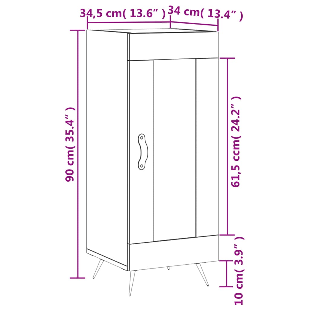 vidaXL Buffet Sonoma gris 34,5x34x90 cm Bois d'ingénierie