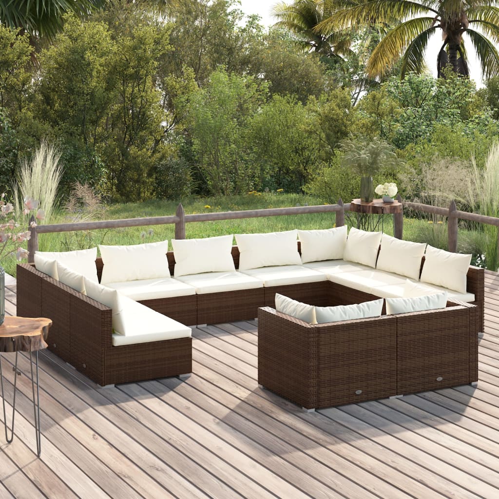 vidaXL Salon de jardin 11 pcs avec coussins Marron Résine tressée