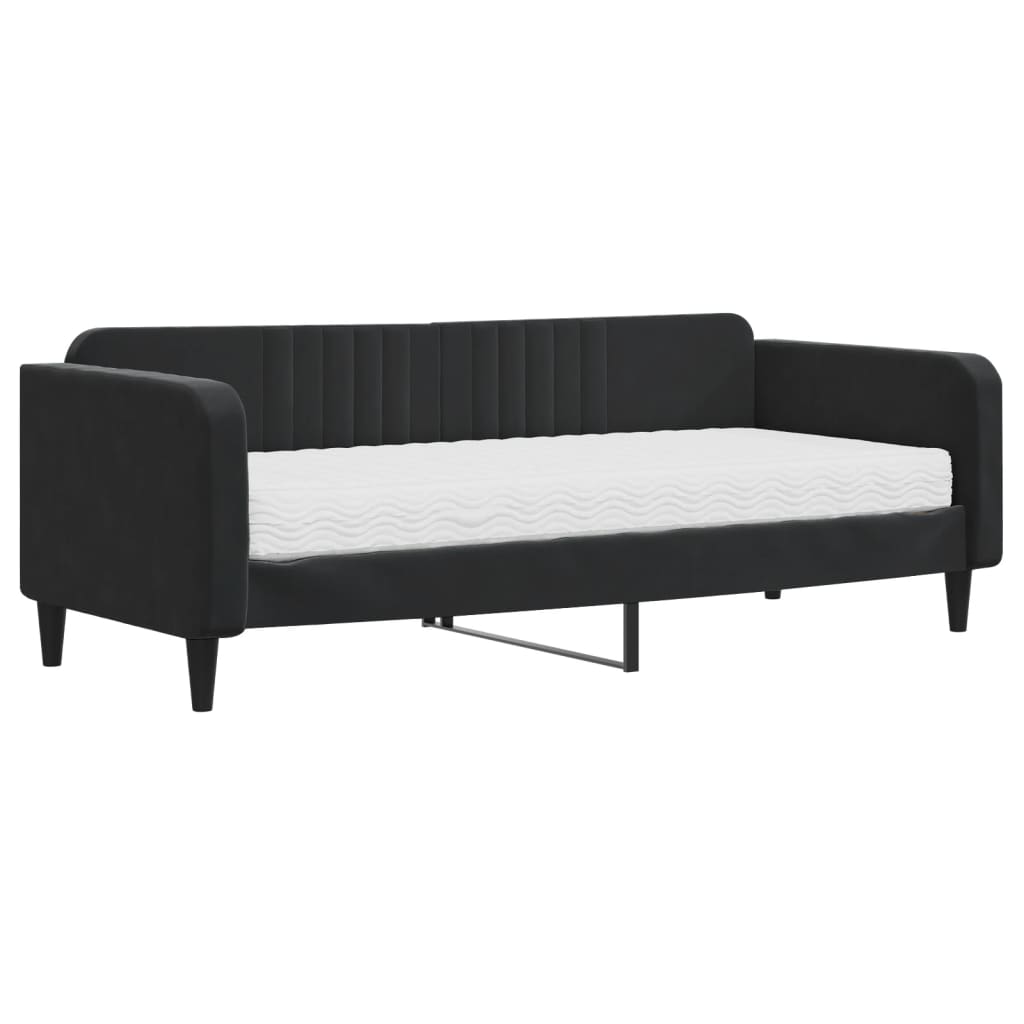 vidaXL Lit de jour avec matelas noir 90x200 cm velours