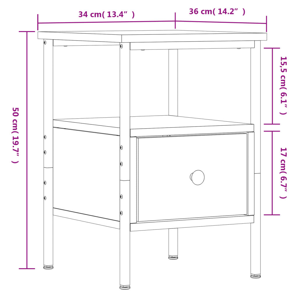 vidaXL Table de chevet noir 34x36x50 cm bois d’ingénierie