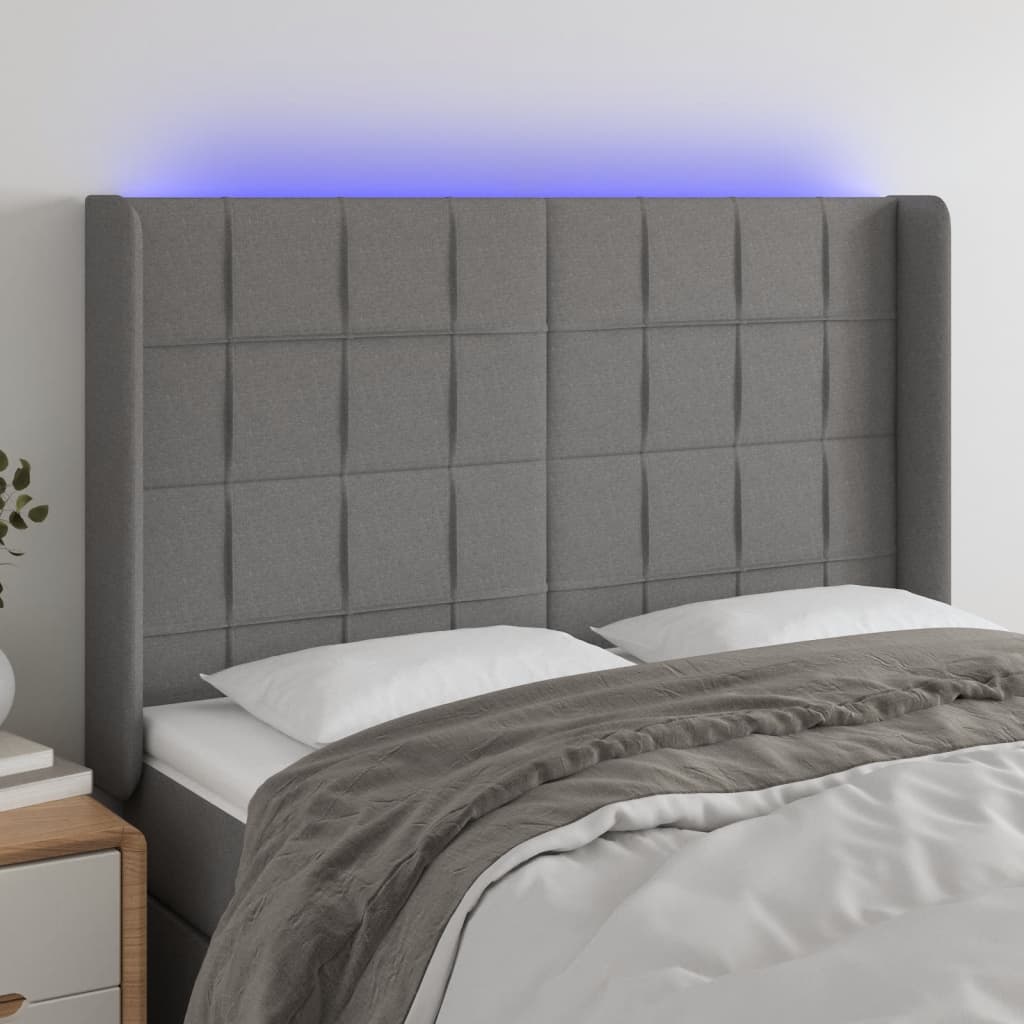 vidaXL Tête de lit à LED Gris foncé 147x16x118/128 cm Tissu