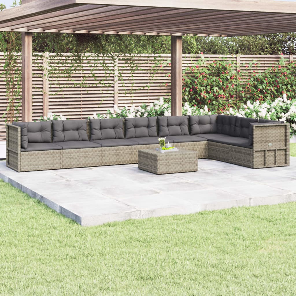 vidaXL Salon de jardin 8 pcs avec coussins Gris Résine tressée