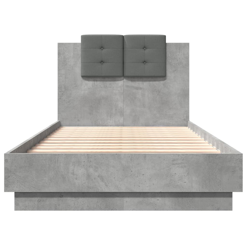 vidaXL Cadre de lit tête de lit et lumières LED gris béton 75x190 cm