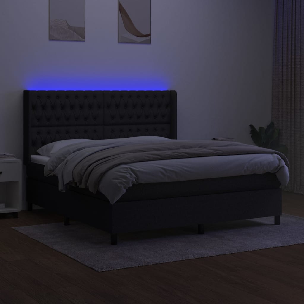 vidaXL Sommier à lattes de lit matelas et LED Noir 180x200 cm Tissu