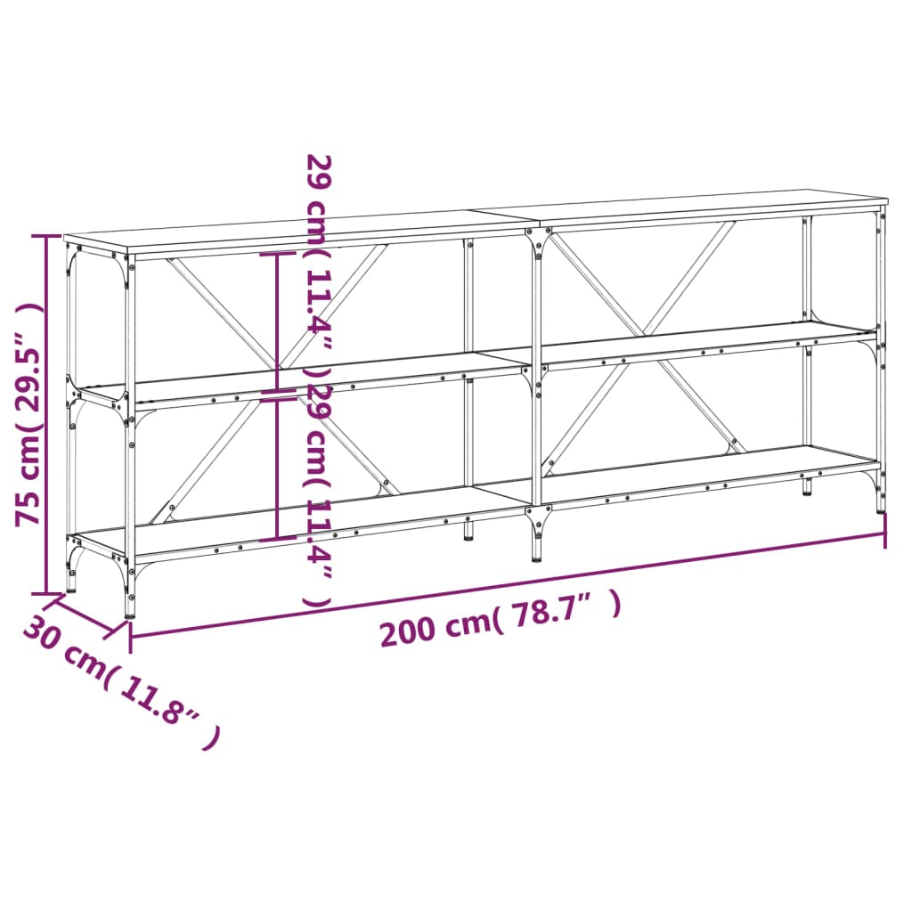 vidaXL Table console chêne fumé 200x30x75 cm bois d'ingénierie et fer