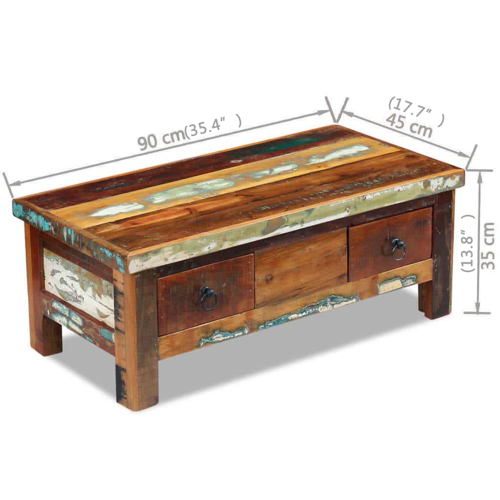 vidaXL Table basse à tiroirs 90 x 45 x 35 cm Bois de récupération