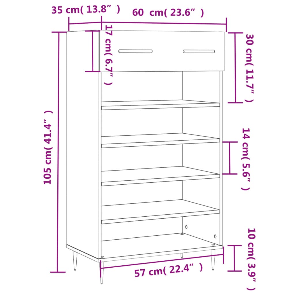 vidaXL Armoire à chaussures gris béton 60x35x105 cm bois d'ingénierie