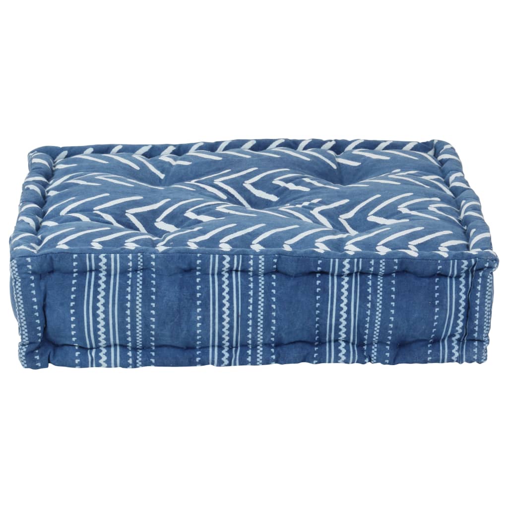 vidaXL Pouf carré en coton avec motif fait à la main 50x50x12 cm Bleu