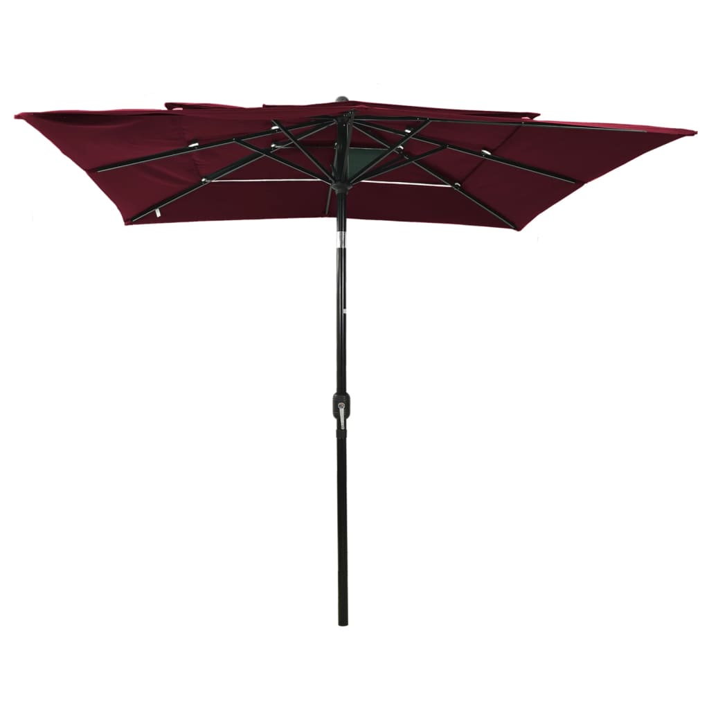 vidaXL Parasol de jardin à 3 niveaux mât en aluminium rouge bordeaux