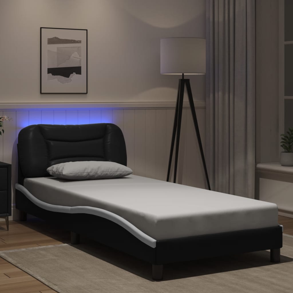 vidaXL Cadre de lit avec lumières LED noir blanc 80x200 cm similicuir