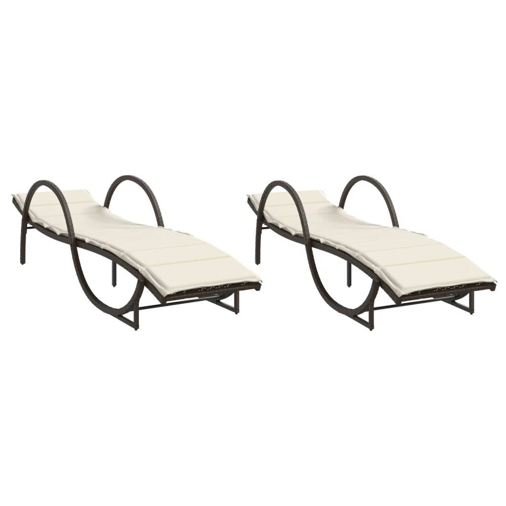 vidaXL Chaises longues lot de 2 avec coussins marron résine tressée