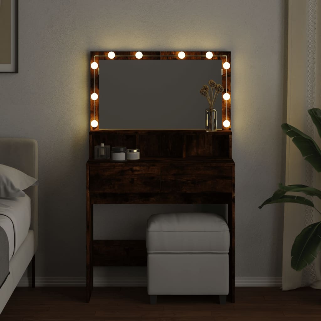 vidaXL Coiffeuse avec LED chêne fumé 80x41x134,5 cm