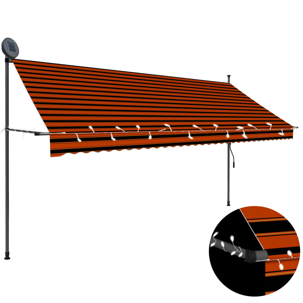 vidaXL Auvent manuel rétractable avec LED 350 cm Orange et marron