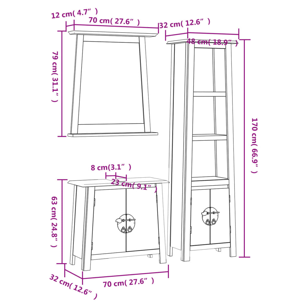 vidaXL Ensemble de meubles de salle de bain 3 pcs bois de pin massif