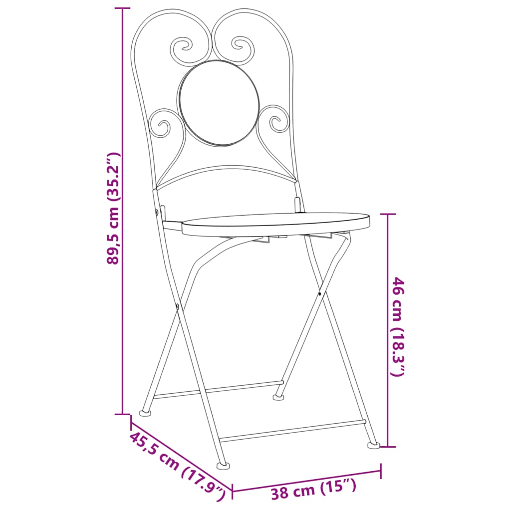 vidaXL Chaises de bistro pliables lot de 2 terre cuite blanc céramique