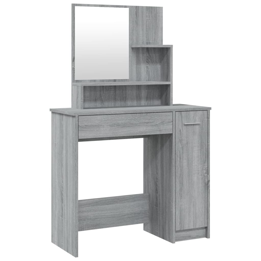vidaXL Coiffeuse avec miroir Sonoma gris 86,5x35x136 cm