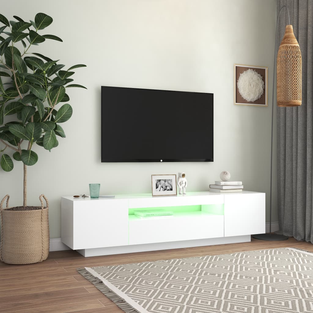 vidaXL Meuble TV avec lumières LED Blanc 160x35x40 cm