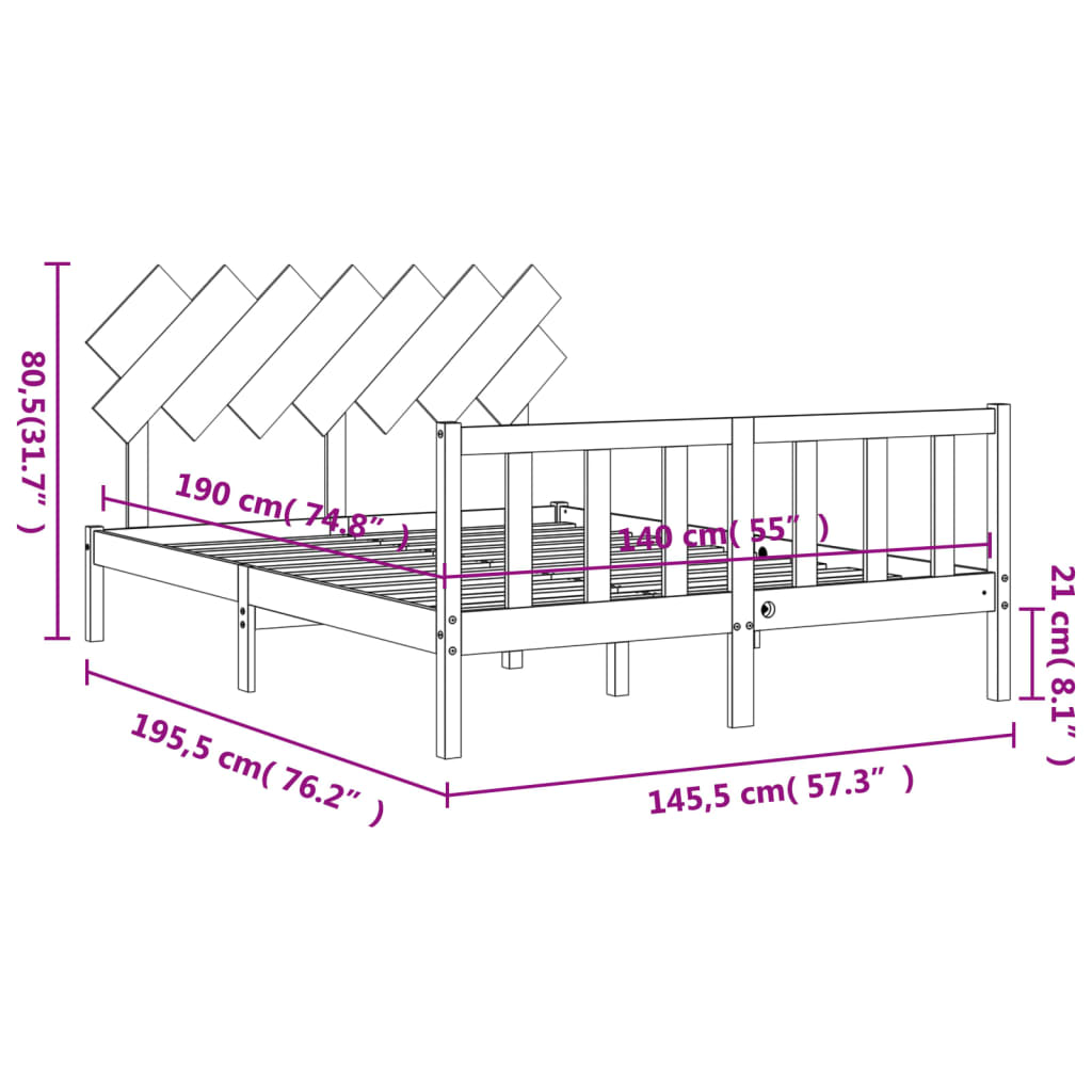 vidaXL Cadre de lit avec tête de lit blanc 140x190 cm bois massif