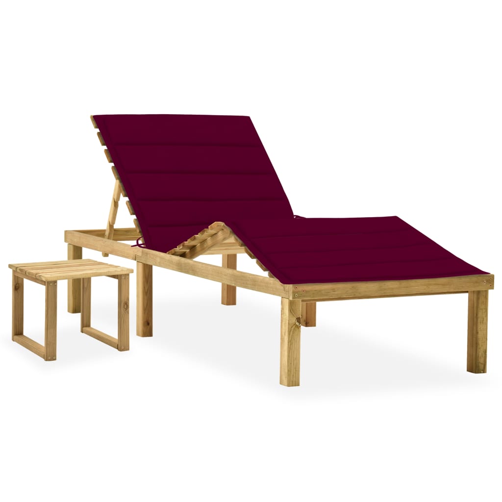 vidaXL Chaise longue de jardin avec table et coussin Pin imprégné