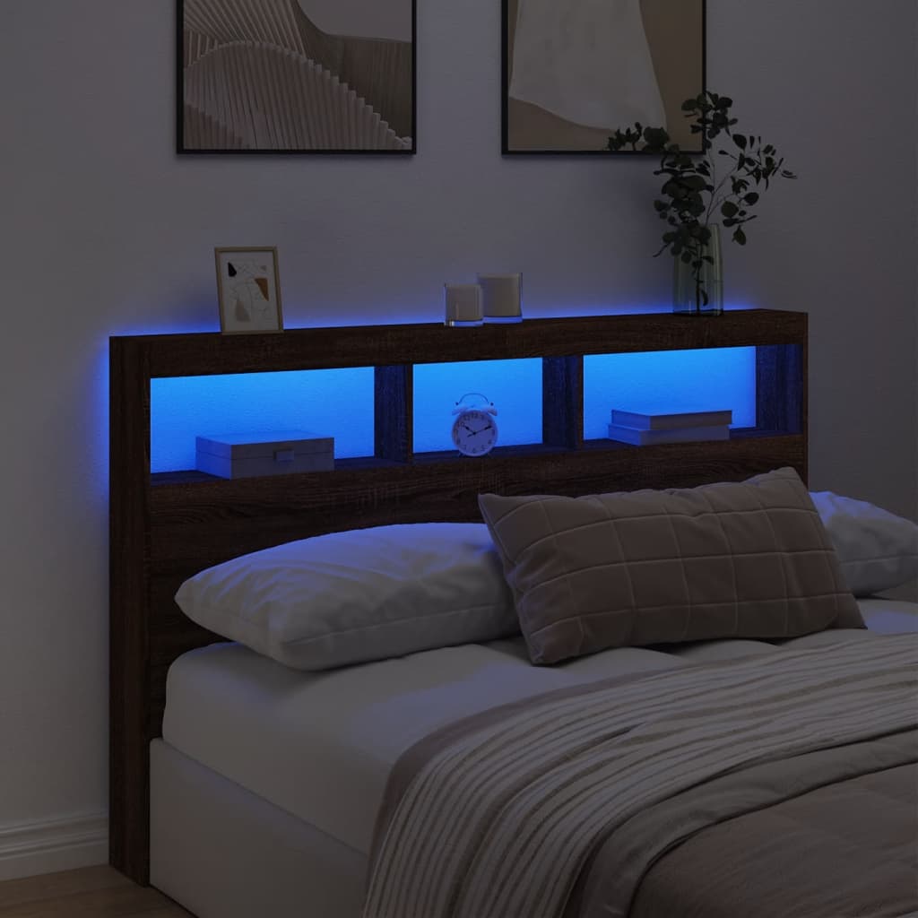 vidaXL Armoire tête de lit avec LED chêne marron 160x17x102 cm