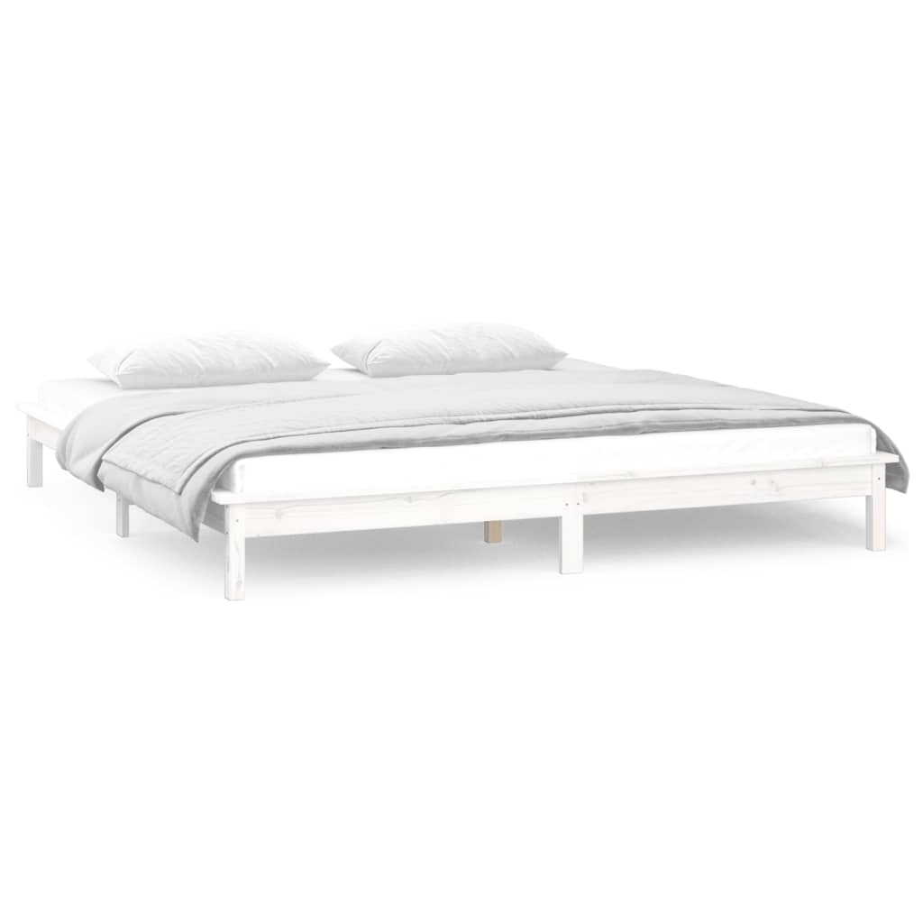 vidaXL Cadre de lit à LED blanc 200x200 cm bois massif
