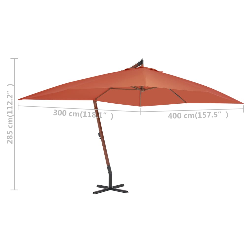 vidaXL Parasol de jardin en porte-à-faux avec mât en bois terre cuite