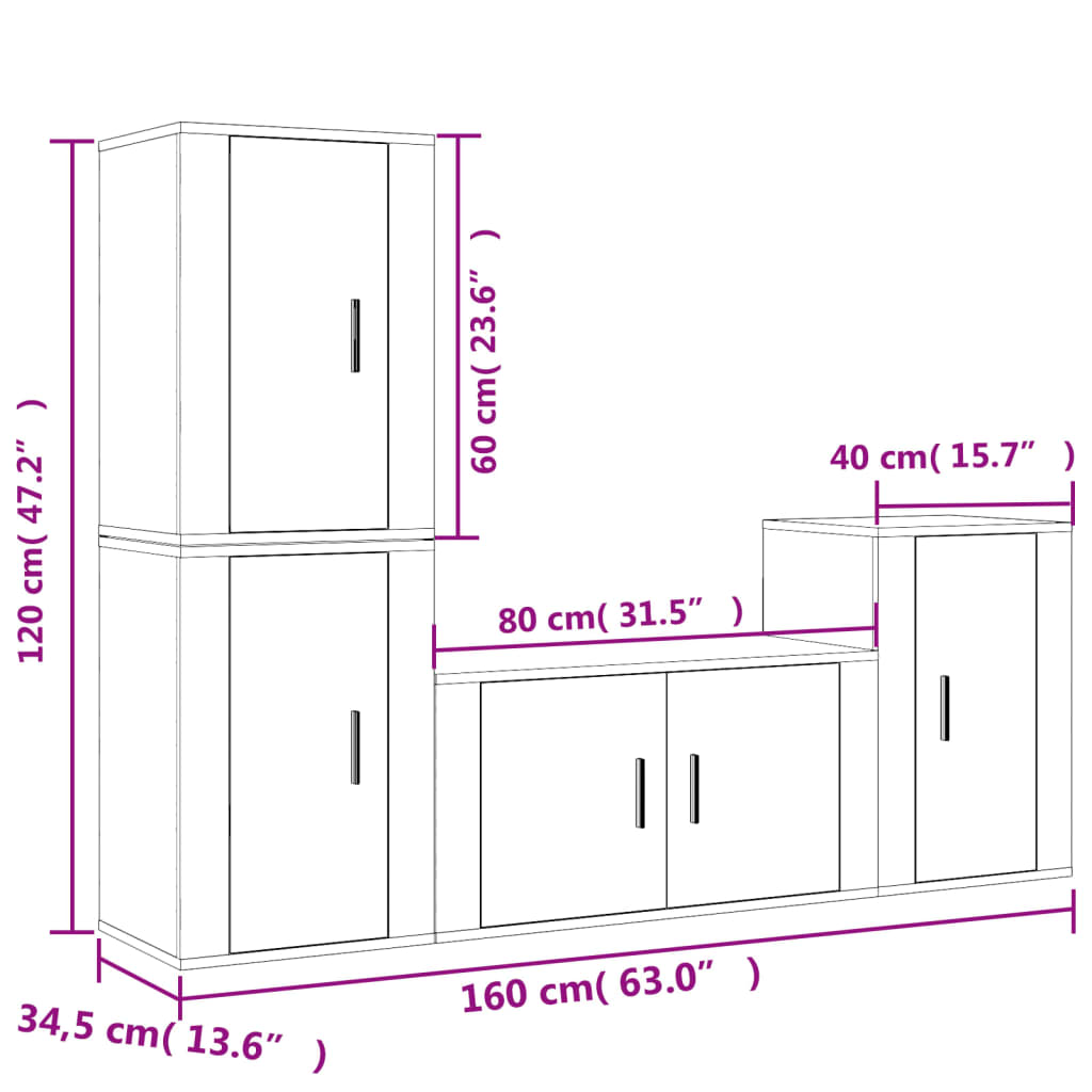 vidaXL Ensemble de meubles TV 4 pcs Blanc brillant Bois d'ingénierie